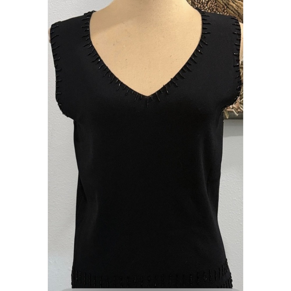 Belldini Sweater Womens XL Black Sleeveless Beaded V Neck Knit Pullover Top